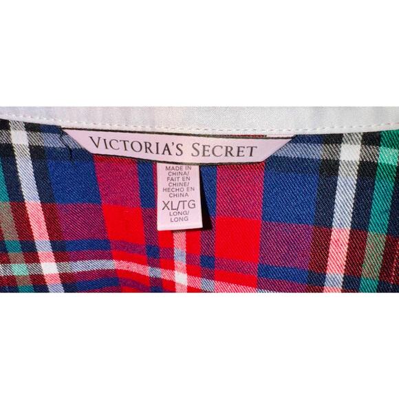 Victoria's Secret Monogram Logo Womens Plaid Pajama Set Red Blue Sz XL Soft Cozy - Picture 3 of 7